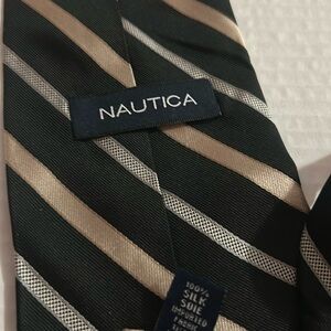 Nautica 100% silk tie black silver gold